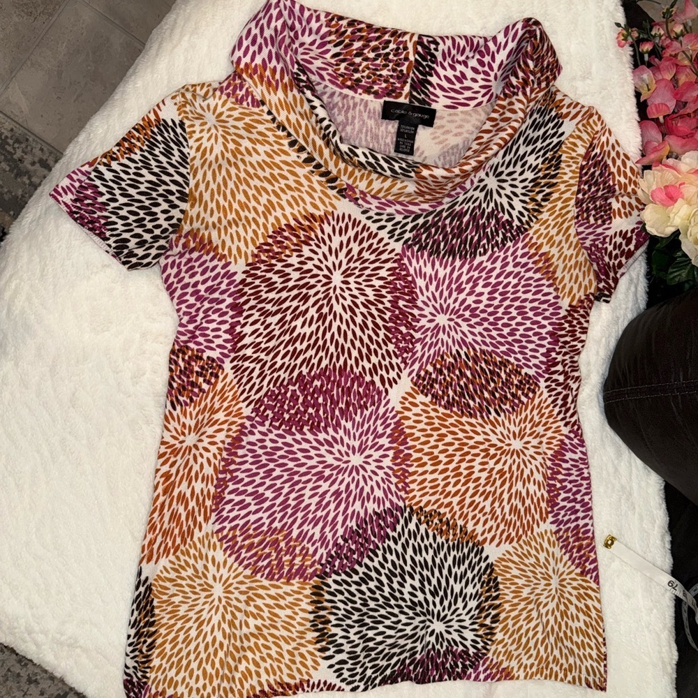 3 x 20$ Cable & Gauge Multicolor Cowl Neck Top Size Large